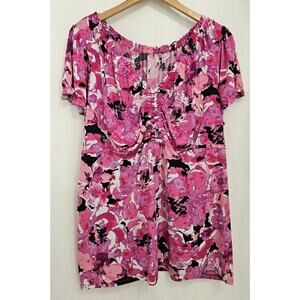 Lane Bryant Babydoll Top Blouse Pink Purple Womens Sz 22/24 Watercolor Y2K